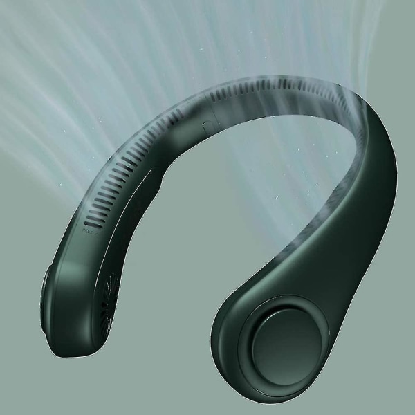 Bärbar halsfläkt, handsfree fläkt utan blad, bladlös, uppladdningsbar, hörlursdesign, USB driven skrivbordsfläkt (mörkgrön)