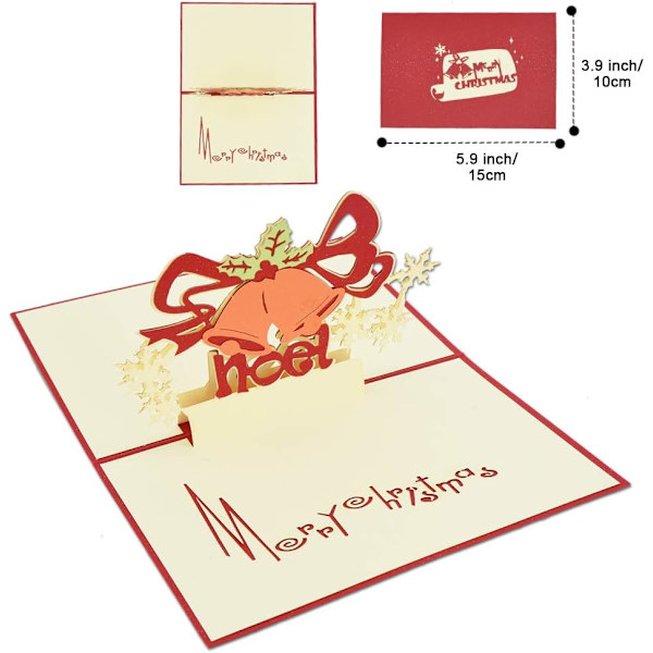 6 kpl joulukortteja, 3D-ponnahduskortteja joulutervehdyksiin