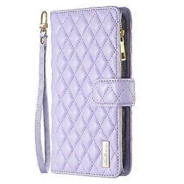 BINFEN COLOR BF Style-15 Til iPhone 16 Pro Max Etui Rhombus Præget Læder Telefon Cover Purple