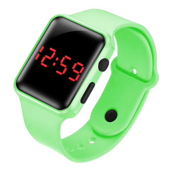 Led Electronic Watch Student Fashion Sports Led Apple Square Silicone Electronic Watch（green）