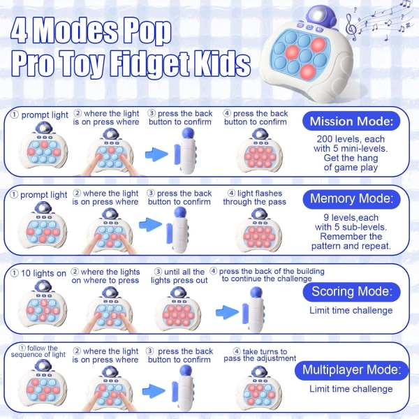 Fickspel för barn 4 lägen Snabbt tryckspel Ljus upp Pop It Gam