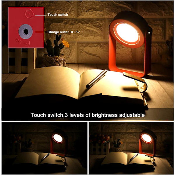 Kannettava LED-pöytävalaisin Kosketushimmennettävä LED-yöpöytävalaisin Ulkoilma LED-lyhtyvalo USB-ladattava LED-yövalo Paristokäyttöinen LED-työpöytävalaisin Makuuhuoneeseen Olohuoneeseen Leirintään, Punainen