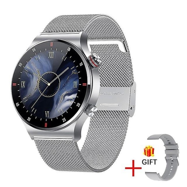 Qw33 Smart Watch Ecg Ppg Musikkspiller Bluetooth Trinntelling Anrop Sport Fitness Tracker（Sølvnett）
