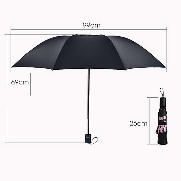 Paraply for menn, regn, vindtett, stor, 3d blomstertrykk, solskjerm, 3 sammenleggbar paraply, utendørs paraply（F）