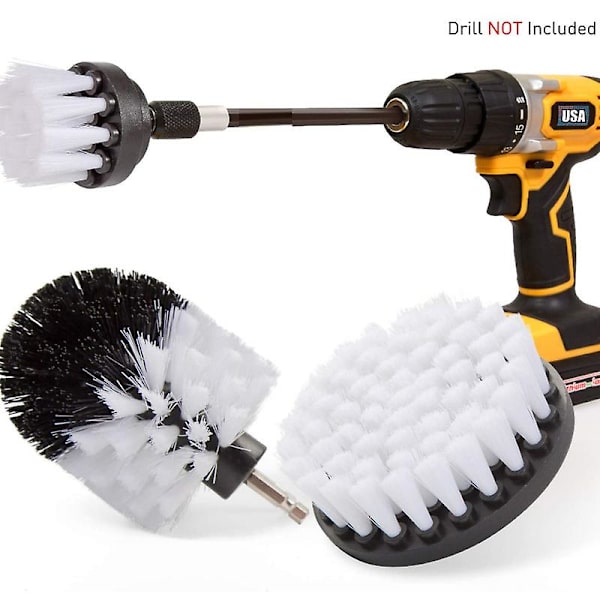 4 st borstborstar Power Scrubber Rengöringsborste Förlängd lång fästsats All Purpose Drill Scrub Brushes Kits（Vit）