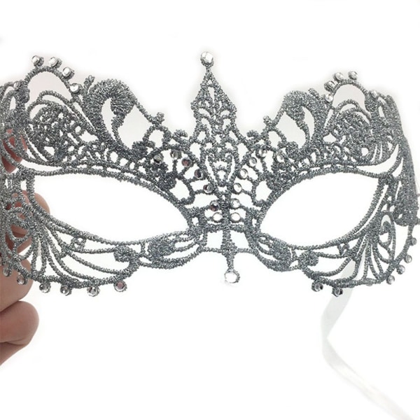 Fancy dress mask maskerad party mask silver spets diamant mask