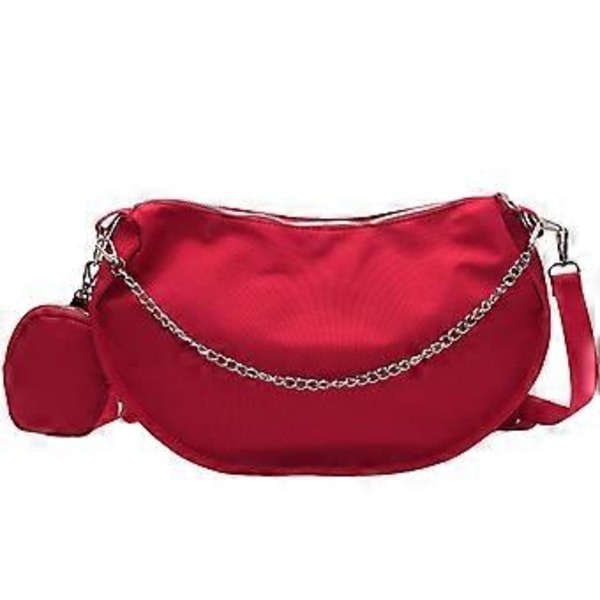 Fashionabel Crossbody-väska i nylon med justerbar rem, axelväskor, handväska för mobiltelefoner och plånböcker, röd Red