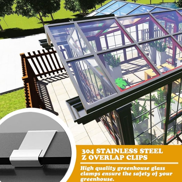 100 st Växthusklämmor för glas - rostfritt stål Växthusfönsterklämmor Glasrutefästen - 50 st växthus