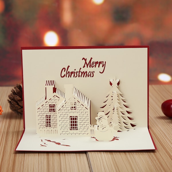 5 stk Vis julekort 3D Levende juletræ Snemand Greeti
