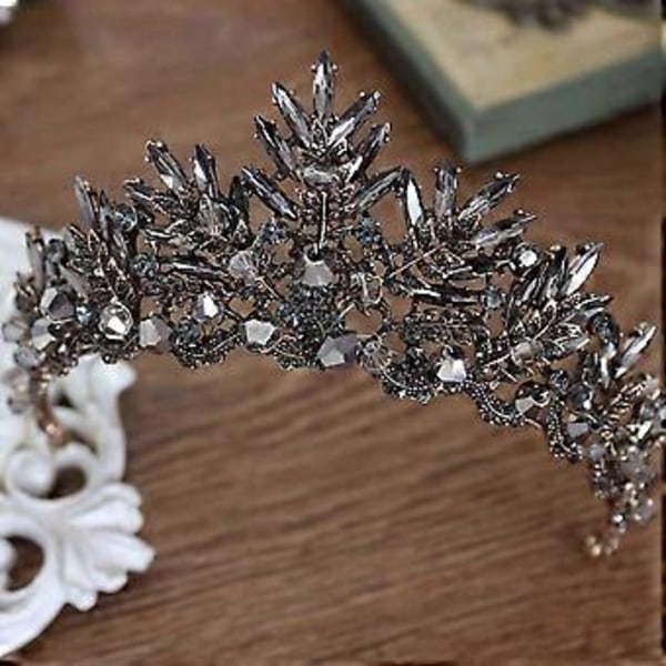 1 stk. Svart Krone Tiara Barokk Dronning Krone Svart Bryllupstiara for Kvinner Halloweenfest