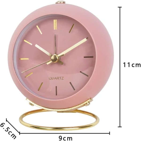 1 kpl vaaleanpunainen analoginen herätyskello valolla, pieni herätyskello hiljainen r