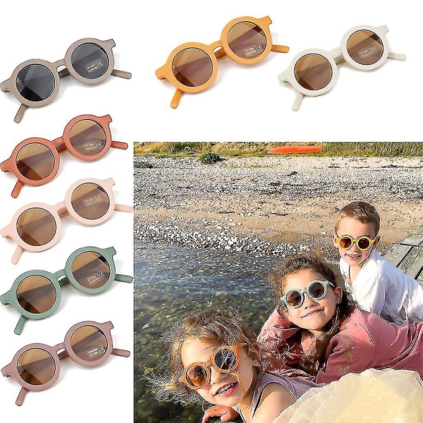 Summer Polarized Uv Protect Barnsolglasögon Retro Round Kid Polarized Solglasögon Uv 400 skydd Barnsolglasögon（Rosa）