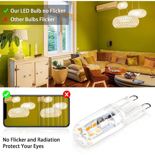 6 st G9 LED 2W AC220-240V Flimmerfri PC-fodral Liten storlek Hög B