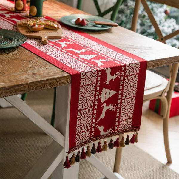 Julbordslöpare dekoration, duk, 35*160cm, tofsar