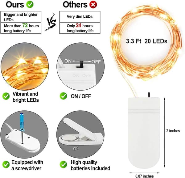 Batteridrivna ljusslinga, 20 LED mini vattentät ljusslinga