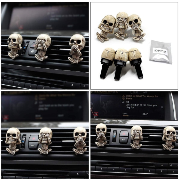Ghost Head Car Vent Clip, 3st Skull Car Air Freshener Vent Clip Charm Gothic Skull Car Air Outlet Freshener Skräck