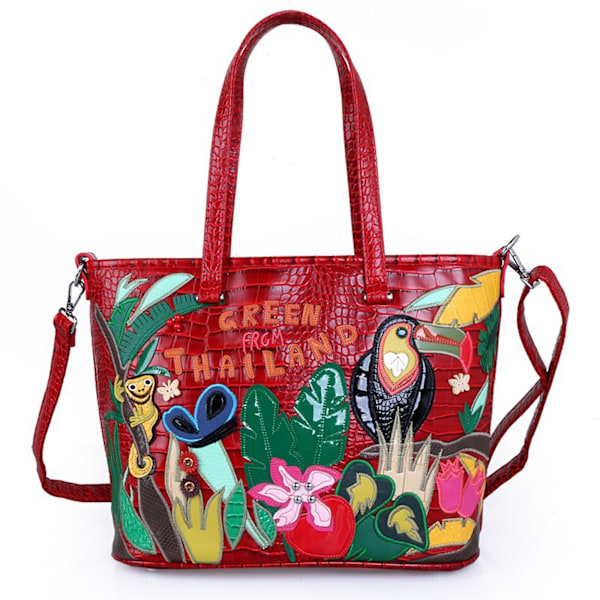 Skuldertaske til kvinder læder håndtaske skuldertaske shopper broderi