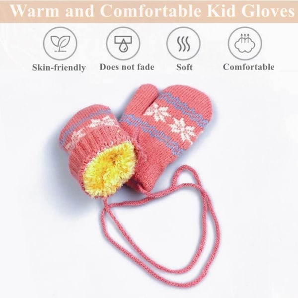 Unisex Kids Warm Winter Gloves Snowflake Knitted Neck Drawstring