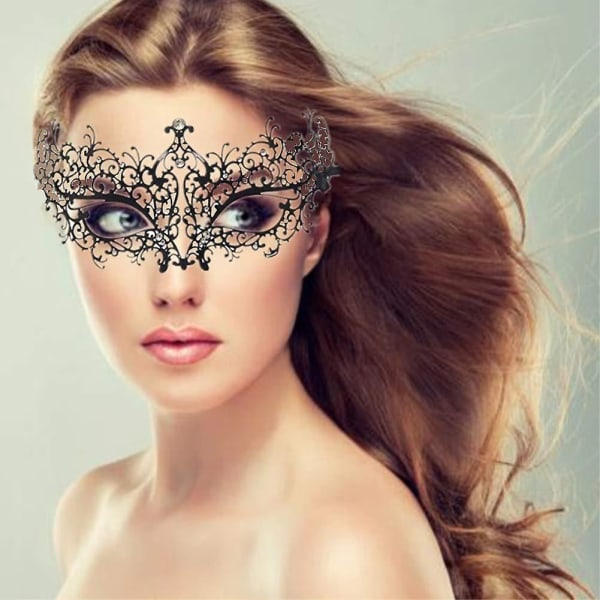 Maskeradmask venetianska masker, metallmaskeradmask för kvinnor Laserskuren fest dam maskeradmask