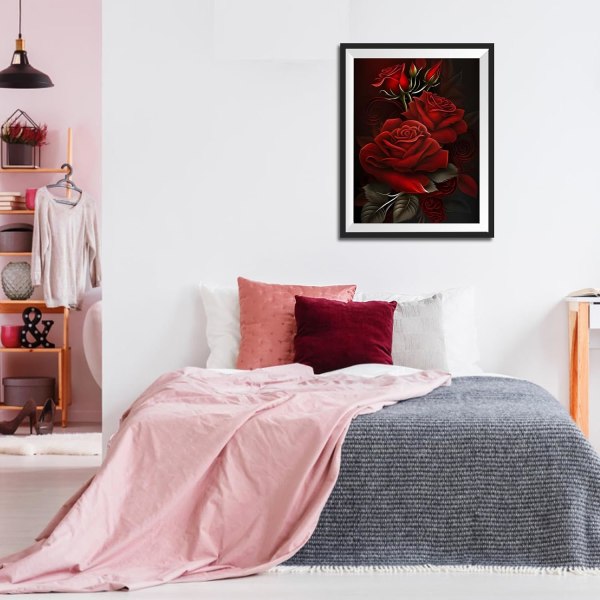 30x40cm Röda rosor Diamond painting för vuxna, blommor 5D Di