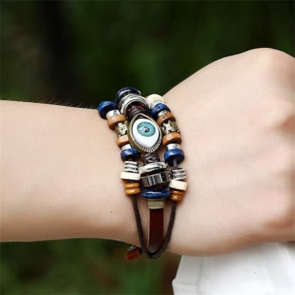 Onda öga armband bohemisk äkta läder charm armband för kvinnor