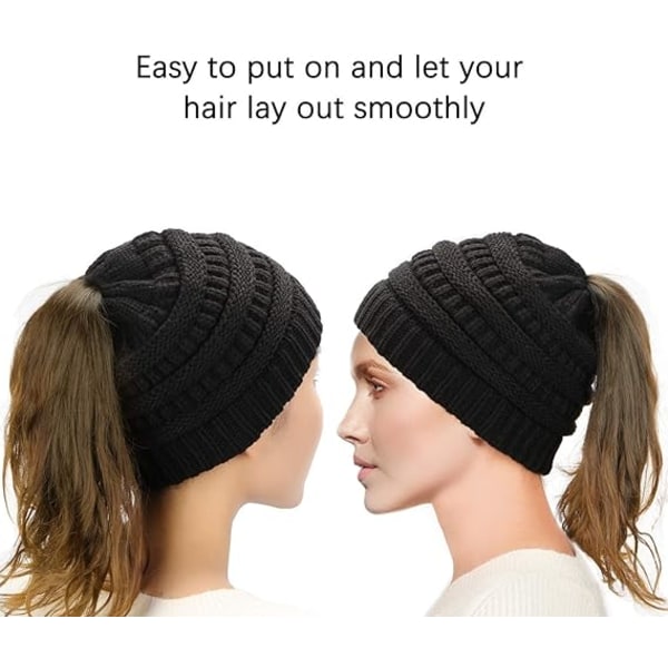 Ponytail Beanie Hat for Women Girls, Winter Warm Soft Stretch Mes