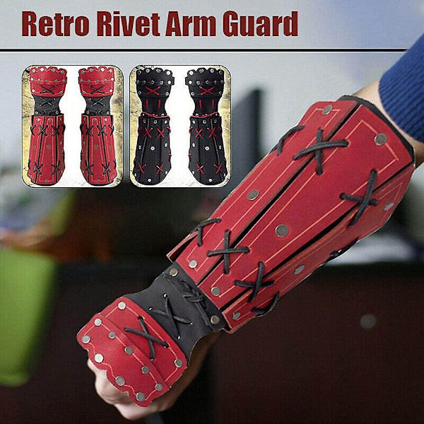 2 st medeltida samurajläder rustning armguard bågskytte armvakt riddare vante handledsskydd steampunk långa handskar vambraces（röd）