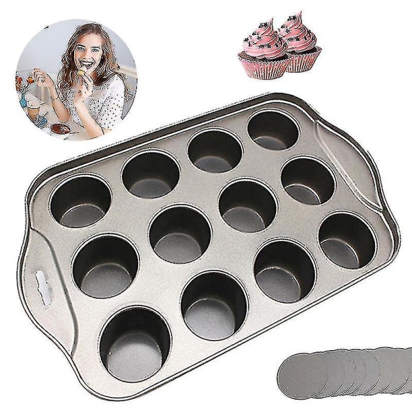 12 Mini Kakebrett Ostekakekopp Non Stick Muffins Cupcake Bakeform Pan