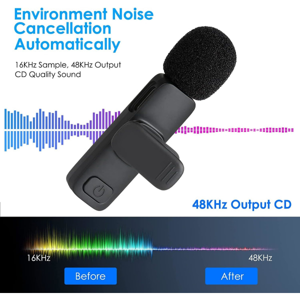 Trådløs Plug & Play Lavalier-mikrofon for iPhone/iPad/iOS/Andr