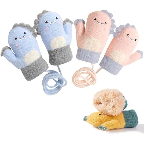 2 Par Barn Knittade Vantar, Sträng Barnvantar, Stri