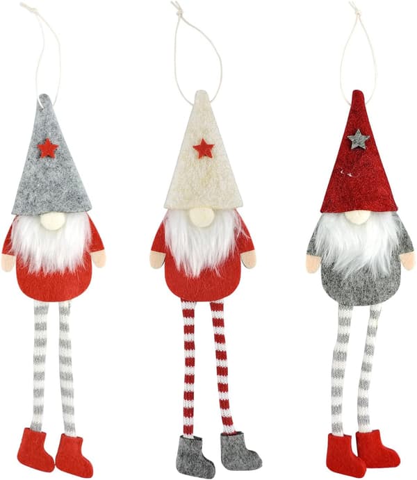 3 stycken julgranspynt, julgranshängande tomtar