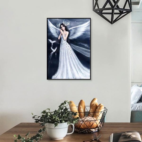 DIY 5D timanttimaalaus Valkoinen keijuasu Aikuisten timanttimaalausasu Pyöreä Täysi timanttitaideasu Aloittelija Täysi timantti Perheen seinätaidekoriste Taidekäsityö 12x16 tuumaa