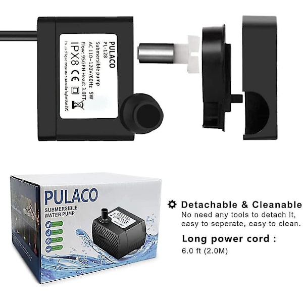 80gph 5w Mini Nedsänkbar Vattenpump för Akvarium Fisk Tank, Damm, Fontän, Hydroponik