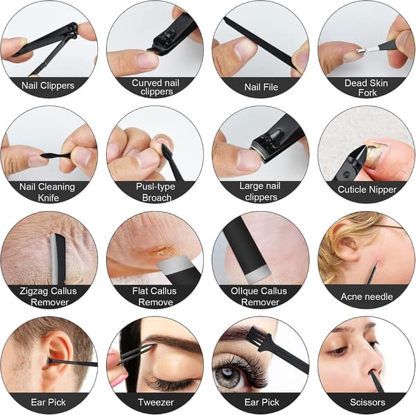 Manicure Pedicure Kit til Mænd og Kvinder - 16 Dele Professionel Rustfri