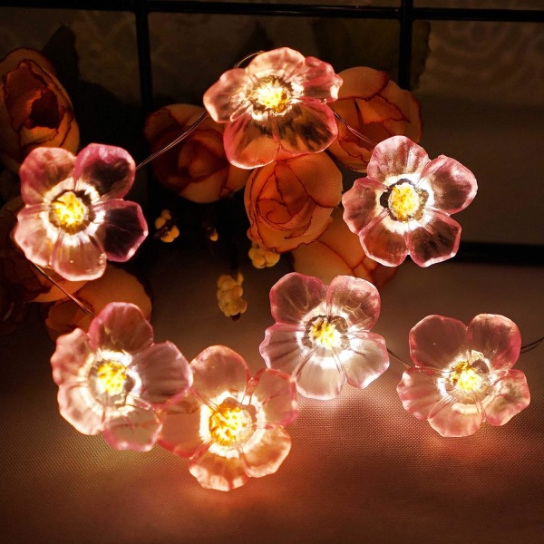 Pink Cherry Blossom String Lights, 30 LED 10 fot lykta batteri