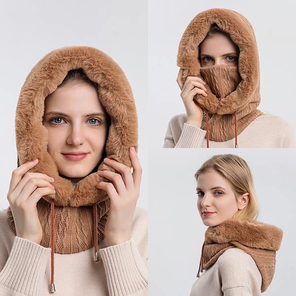 1 st höst och vinter damer stickad mössa huva halsduk vandring