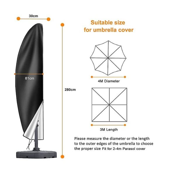 Kantavaaran aurinkovarjon suojus, vedenpitävä, sopii 2,5 m, 2,7 m, 3 m, 4 m, suuri ulkovarjo, 210d Oxford Uv