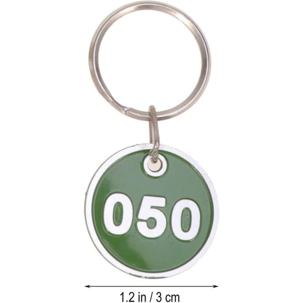 1-50 siffror Nyckelring Nummer Taggar Skåp Gym Nyckelringar Graverade nummer med nyckelringar Nyckelring Aluminium siffror Tag（Grön）