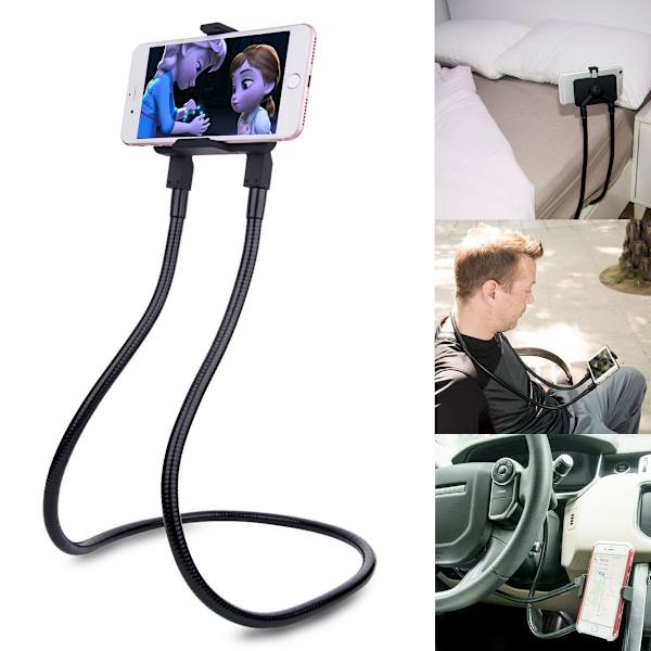 Lat telefonhållare för nacke, handsfree, roterande, vertikal, horisontell, gåshals, multifunktionsfästen - för mobiltelefon, surfplatta, iPad, Kindle, iPhone, Samsung och andra smartphones, multivinkelhållare