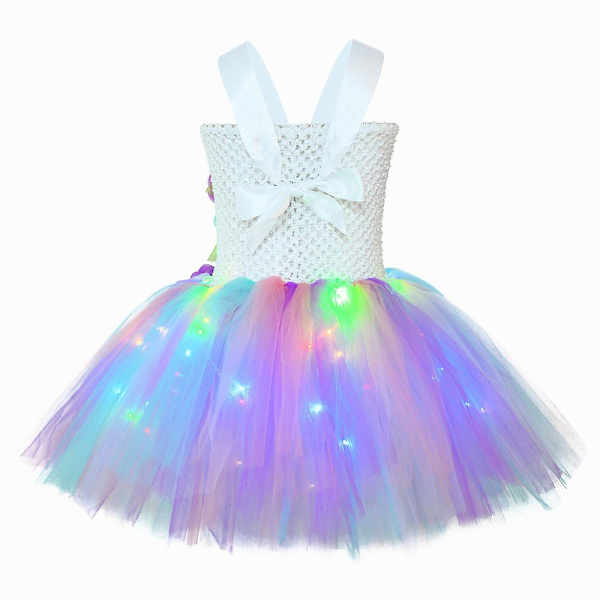 Princess Tutu LED Enhjørning Kjole til Piger Regnbue Lysende Kostumer（M(3-4Y) Hvidt Lys）