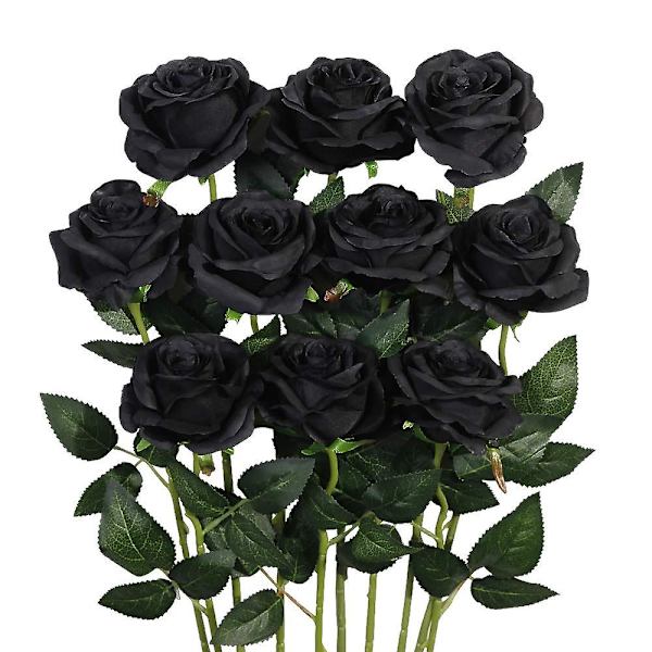 Konstgjorda rosor blommor arrangemang siden bukett för hemfester bröllopsdekoration (svart)（10PCS）