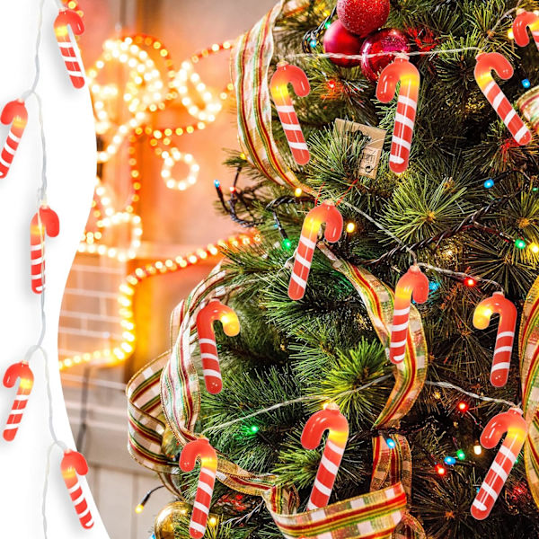 1 rød sukkerrør julelys krans, 10 LED jule snemand lys