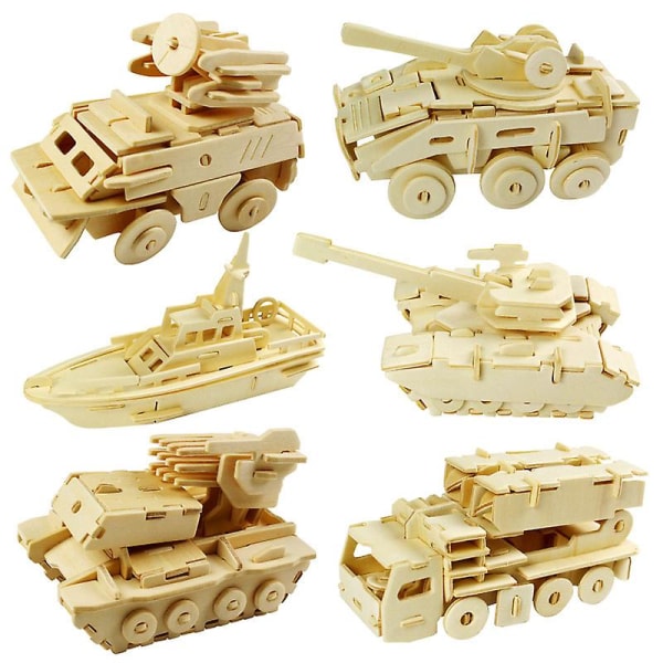 Woodcraft konstruktionssatser 3d trä pussel sticksåg trä modell kit för barn leksak (pansarbil)
