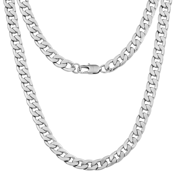 8mm Herrhalsband Silverkedja Kubansk - Smycken i rostfritt stål - Halslänkskedjor För män Man Kvinnor Pojkar Barn