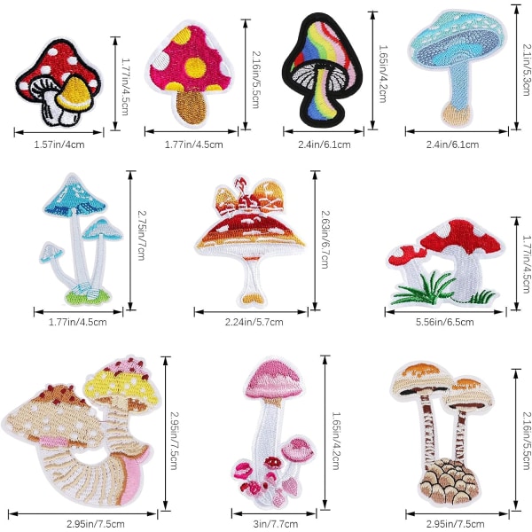 10 kpl sieniä koristeellisia silitysmerkkejä, ommeltavia merkkejä Embroi