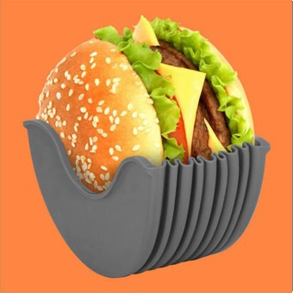 Uudelleenkäytettävät hampurilaissämpylät Kiinteä laatikko Sandwich Burger Buddy Holder Harmaa