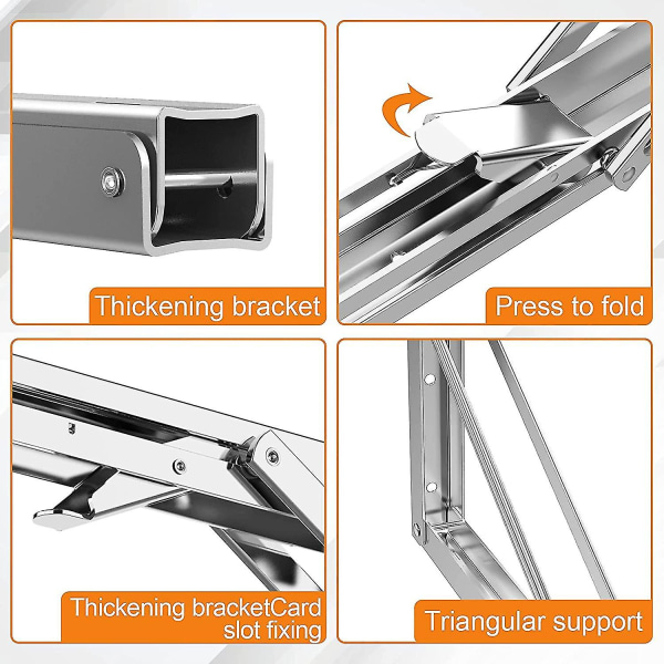 2 stk 16 tommer foldebeslag, foldehyldebeslag Max belastning 80 kg, foldekonsolbeslag i rustfrit stål, væghyldebeslag