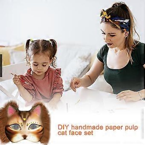 Handmålade Kattmasker Djurmaskset Maskeradmask Blank Mask med Plyschtyg Halloweenfestmask för Vuxna Set 3