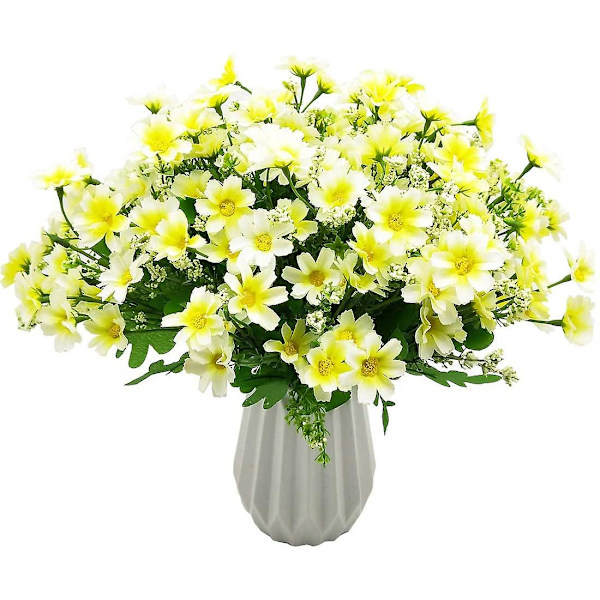 4 Kunstige Blomsterbuketter 28 Hoveder, Søde Kunstige Tusindfryd Blomster (rød)（hvid）