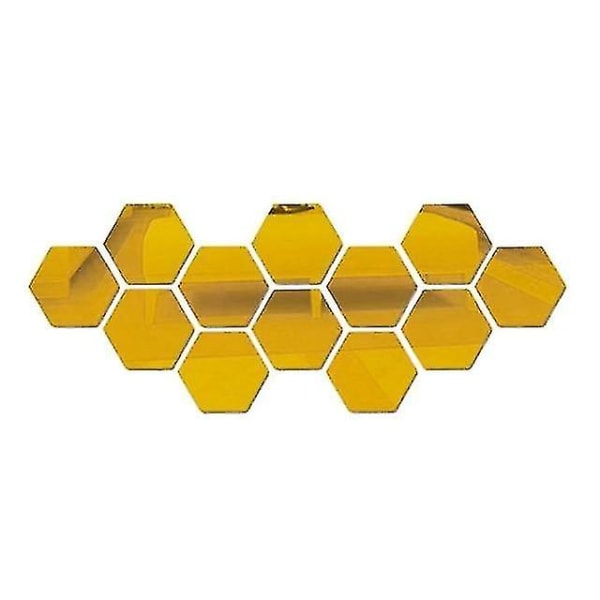 12 st Hexagon Mirror Väggdekaler, Akrylspegel Självhäftande, avtagbara klistermärken för hem, sovrum, vardagsrumsinredning（46X40X23mm guld）
